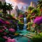 Fantasy Lush Tropical Paradise with Waterfall 09
