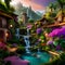 Fantasy Lush Tropical Paradise with Waterfall 12