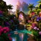 Fantasy Lush Tropical Paradise with Waterfall and Castle 16
