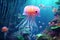 Fantasy Magic Ethereal Jellyfish Enchanted Underwater Ocean Sea. Ai generated