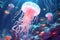 Fantasy magic Jellyfish swims in the ocean sea. Ai generated