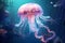 Fantasy magic Jellyfish swims in the ocean sea. With Ai generated