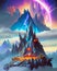 Fantasy mountain range village AI sci-fi