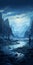 Fantasy Mountains Landscape: Dark Navy And Light Azure Wallpaper