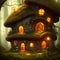 Fantasy mushroom-like house growing in magical forest