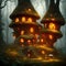 Fantasy mushroom-like house growing in magical forest