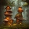Fantasy mushroom-like house growing in magical forest