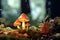 Fantasy mushrooms in the forest. 3D illustration. Nature background, Mushrooms in the forest with bokeh background. 3d rendering,