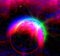 Fantasy neon pink green illuminated glitch planet with backdrop stars and nebula  disco ball