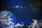 Fantasy night sky view, earth with clouds and milky way in the blue sky. Surreal image for background. Elements of this image are