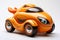 Fantasy orange toy car isolated on a white background. Cartoonish vehicle designed for children. Concept of kids