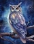 Fantasy Owl in a Magical Watercolor Night Sky Background .