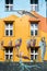 Fantasy painting of Bedouin tents and caravan, camels on house front, graffiti art on facade in hotspot of Dusseldorf, Germany