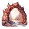 A fantasy painting of a dragon cave. Watercolor illustration isolated on white background.