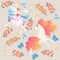 Fantasy pattern with winged fairy ballerina, magic wand, unicorn, rose flowers, blue butterflies, autumn leaves