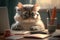 Fantasy picture of cute cat worker typing on netbook in office