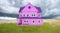 Fantasy Pink House, Meadow, Clouds