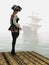 Fantasy pirate girl on dock