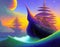 Fantasy pirate ships at sea AI sci-fi art