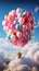 fantasy plane fly and floating in sky with bunch of colorful balloons