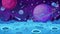 Fantasy planet surface. Extraterrestrial landscape with craters, comets and rocks, futuristic animation galaxy world for