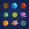Fantasy planets. Colorful different planets space universe, astronomy objects cosmic galaxies fantastic world game