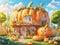 Fantasy Pumpkin House. An Organic Vegetable Garden Illustration. Generative AI