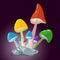 Fantasy rainbow mushrooms hand drawing