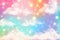 Fantasy realistic rainbow background with clouds in pastel colors. Unicorn cartoon cute wallpaper. Fairy vector