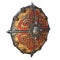 Fantasy round viking wooden shield on an isolated white background. 3d illustration