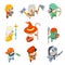 Fantasy RPG Game Characters Isometric Vector Icons Set Illustration