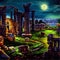 fantasy ruined ancient city at night AI