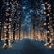 Fantasy scene of a forest at night with hundreds of glowing orbs.