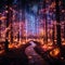 Fantasy scene of a forest at night with hundreds of glowing orbs.