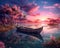 fantasy scenery of the boat on the shore with amazing sky scenery.