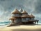 Fantasy seashell-like house on a sandy beach island