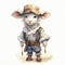 Fantasy Sheep In Cowboy Attire Watercolor Illustration With Toy-like Charm