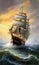 Fantasy ship sailing on top of the ocean with sails bottom view Generative AI