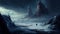 A Fantasy Snowy Mountain With Lightening Landscape Background AI Generative