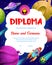 Fantasy space planets and spaceship, kids diploma