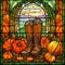 Fantasy Stained Glass Art Vintage Pumpkins Illustration Clipart