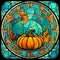 Fantasy Stained Glass Art Vintage Pumpkins Illustration Clipart