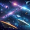 Fantasy starships in colorful space - AI generated