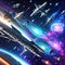 Fantasy starships in colorful space - AI generated