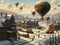 Fantasy Steampunk landscape of winter russia and balloons