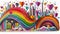 a fantasy sticker unicorn print design rainbow heart star sun cartoon nursery art card shape love craft paper cutout poster happy