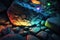 Fantasy stones abstract background with neon lights.