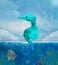 Fantasy summer background with a green seahorse