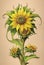 Fantasy sunflower painting, digital illustration, printable wall art, print decor