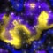 Fantasy surreal blue yellow violet background in marble galaxy
